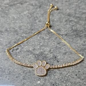 Gold Paw Print Slider Bracelet with Crystal Accents
